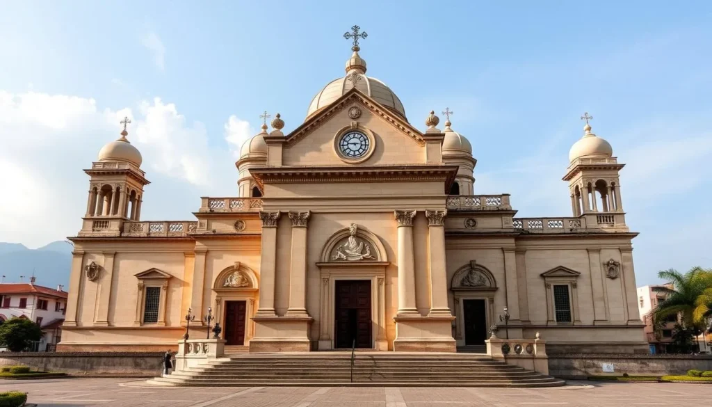 Generate an image of the Our Lady of Snows Basilica in Tuticorin.