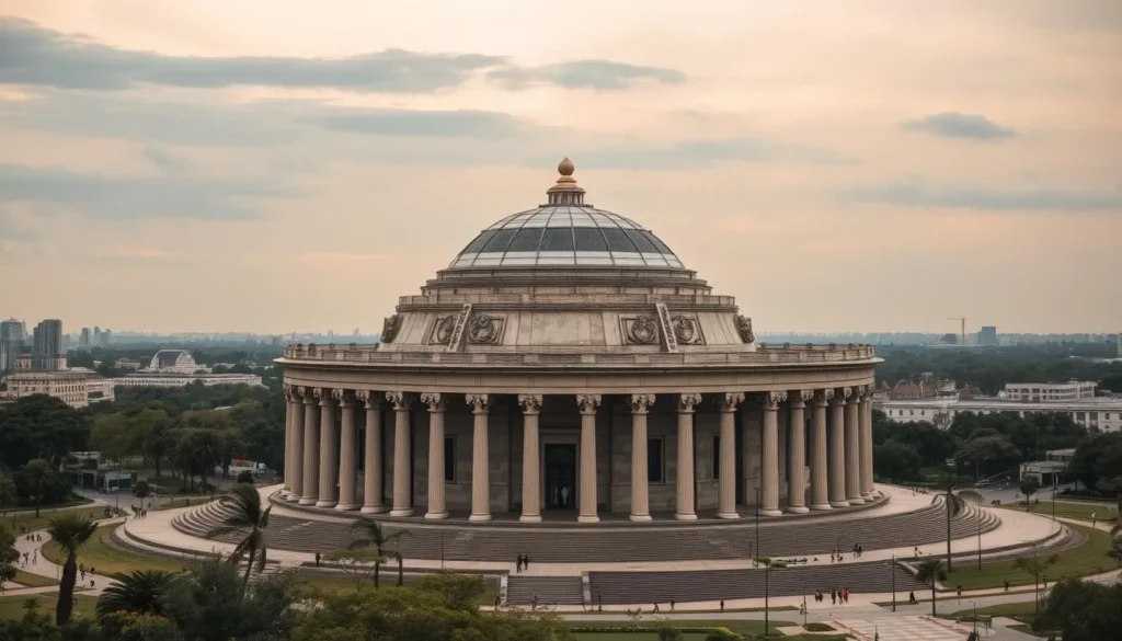 Generate an image of the Pantheon of the Fatherland and Freedom in Brasilia, showcasing its architectural design and surroundings.