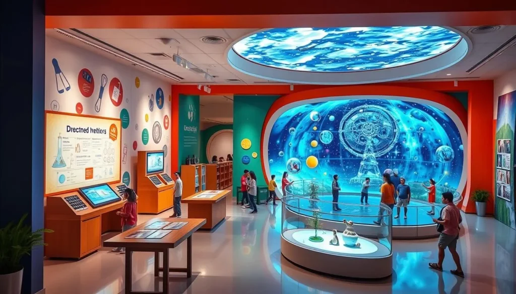 Generate an image of the Pimpri-Chinchwad Science Park, highlighting its interactive science exhibits and 3D planetarium.