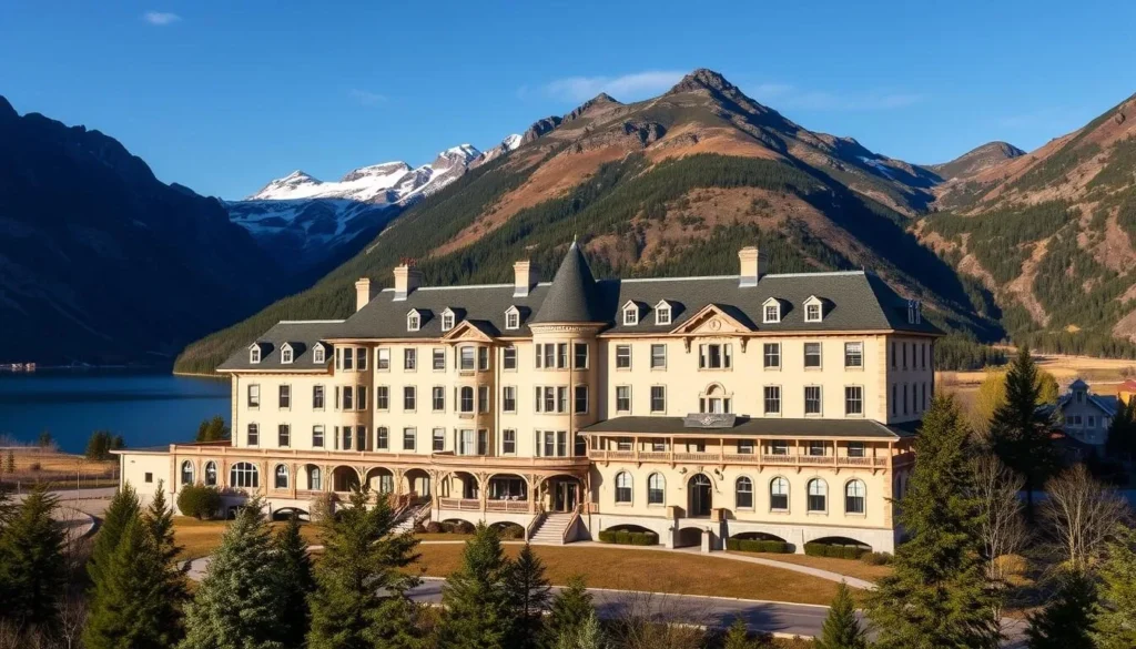 Generate an image of the Prince of Wales Hotel in Waterton