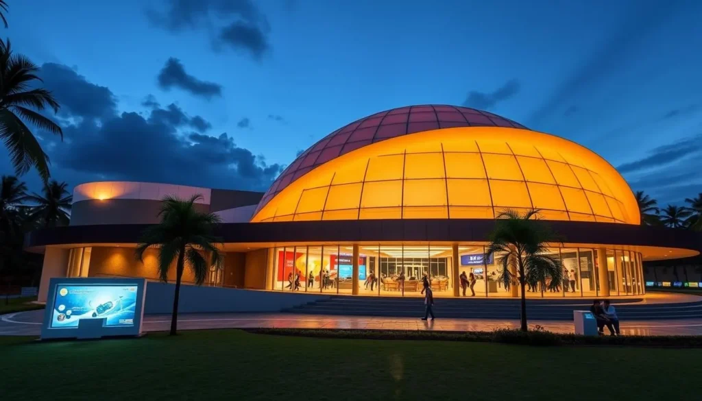 Generate an image of the Regional Science Centre and Planetarium in Kozhikode, showcasing its modern architecture and interactive exhibits.