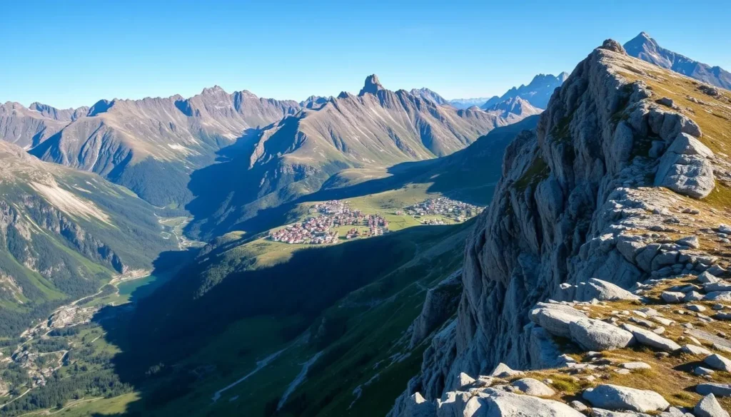 Generate an image of the Reinebringen ridge hike with the village of Reine in the background.