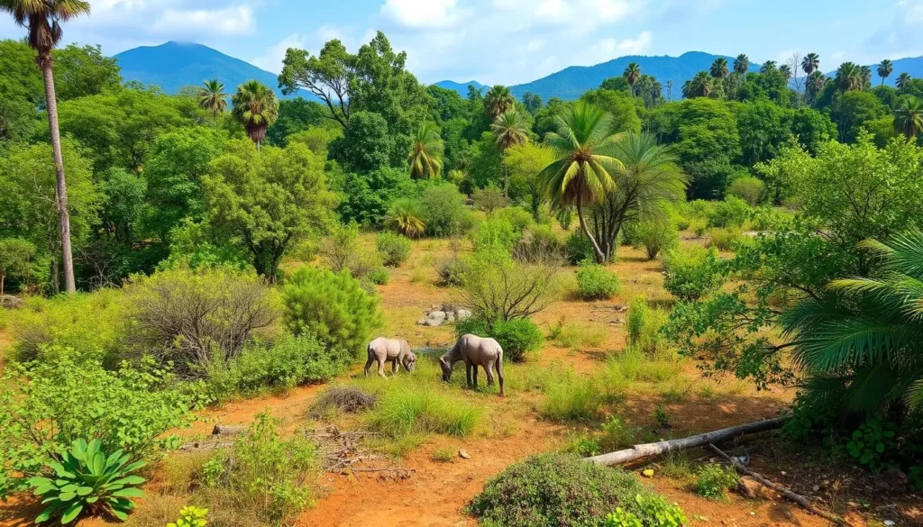 Generate an image of the Sagareshwar Wildlife Sanctuary showcasing its diverse flora and fauna.