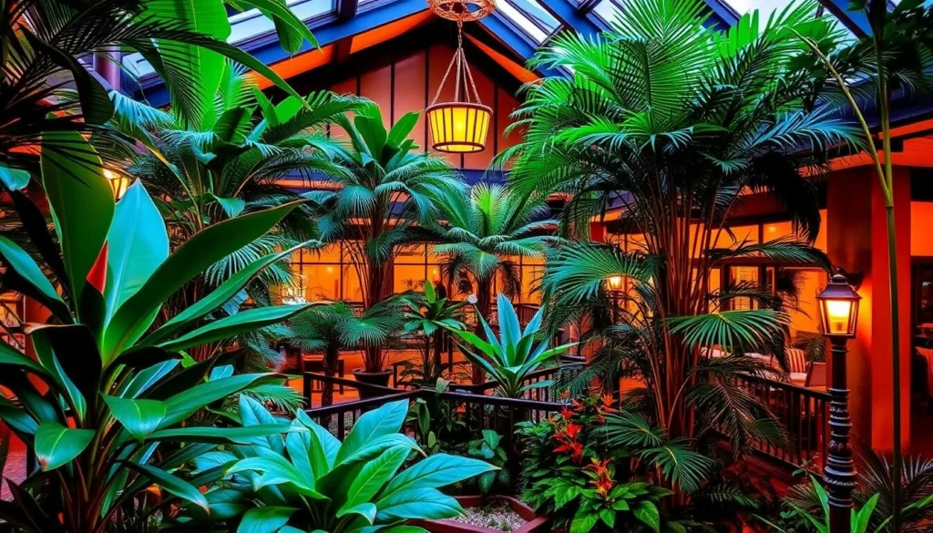Generate an image of the Sandman Signature Lethbridge Lodge's tropical atrium
