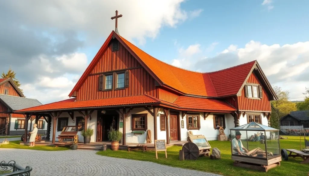 Generate an image of the Setesdal Folk Museum, highlighting its traditional architecture and cultural exhibits.