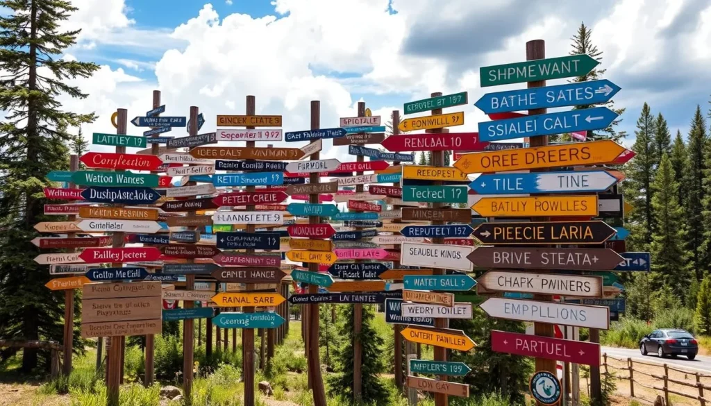 Generate an image of the Signpost Forest in Watson Lake, showcasing its numerous directional signs.