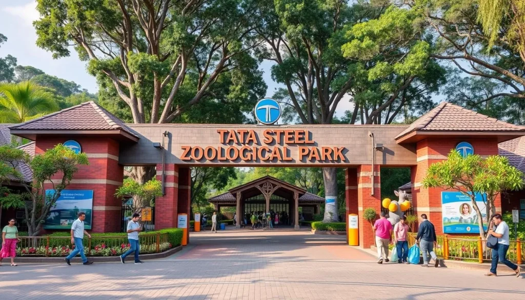 Generate an image of the Tata Steel Zoological Park main entrance