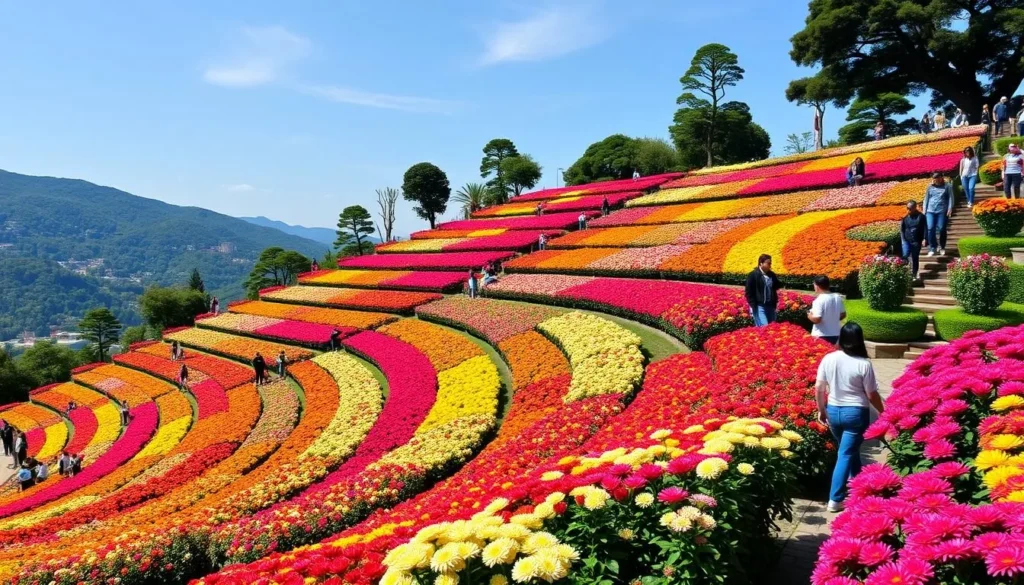 Generate an image of the Terraced Garden in Sector 33 during the Chrysanthemum Show