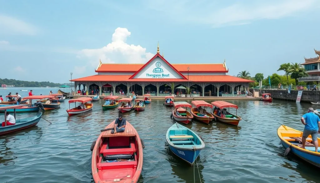 Generate an image of the Thergaon Boat Club with boats on the water and people enjoying their time.