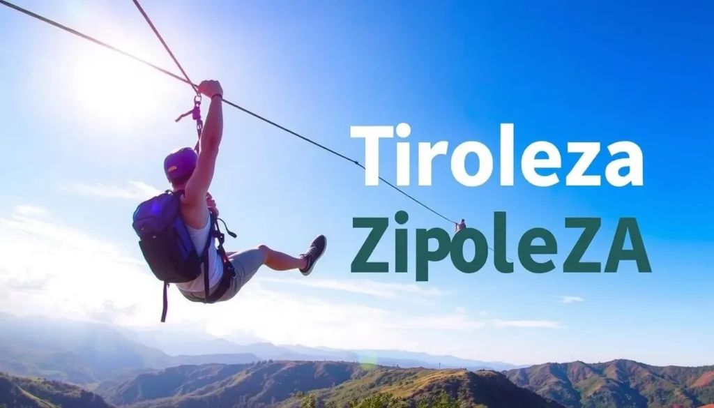 Generate an image of the Tiroleza zipline in action.