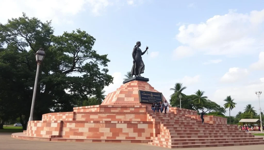 Generate an image of the Tiruppur Kumaran Memorial Statue