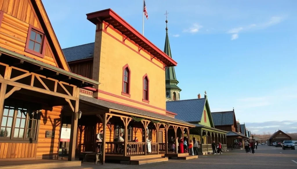 Generate an image of the Ukrainian Cultural Heritage Village near Devon, Alberta, showcasing its historic buildings and cultural activities.