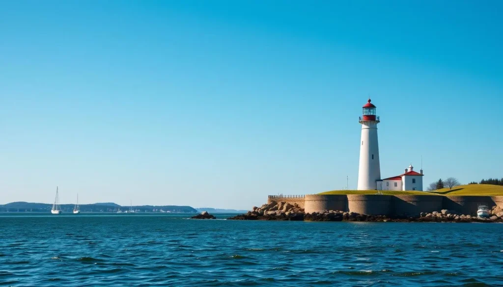 Generate an image of the Vinga Lighthouse standing tall against a backdrop of the Gothenburg archipelago.