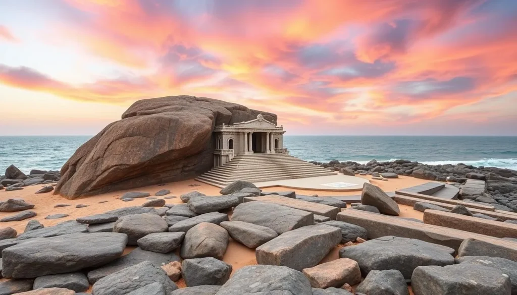 Generate an image of the Vivekananda Rock Memorial in Kanyakumari.