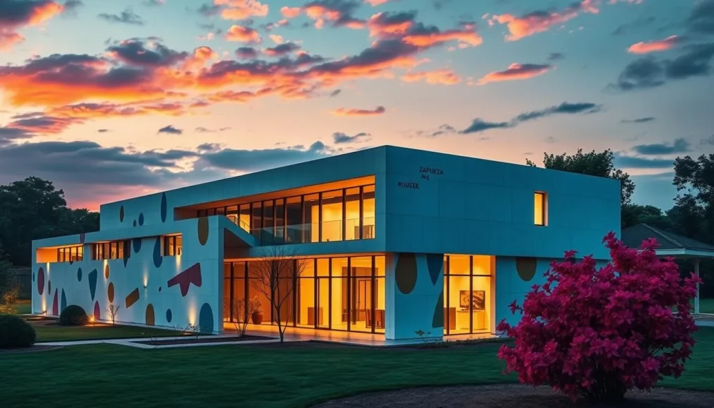 Generate an image of the Zapurza Museum of Art & Culture in Kudje, showcasing its modern architecture and vibrant surroundings.