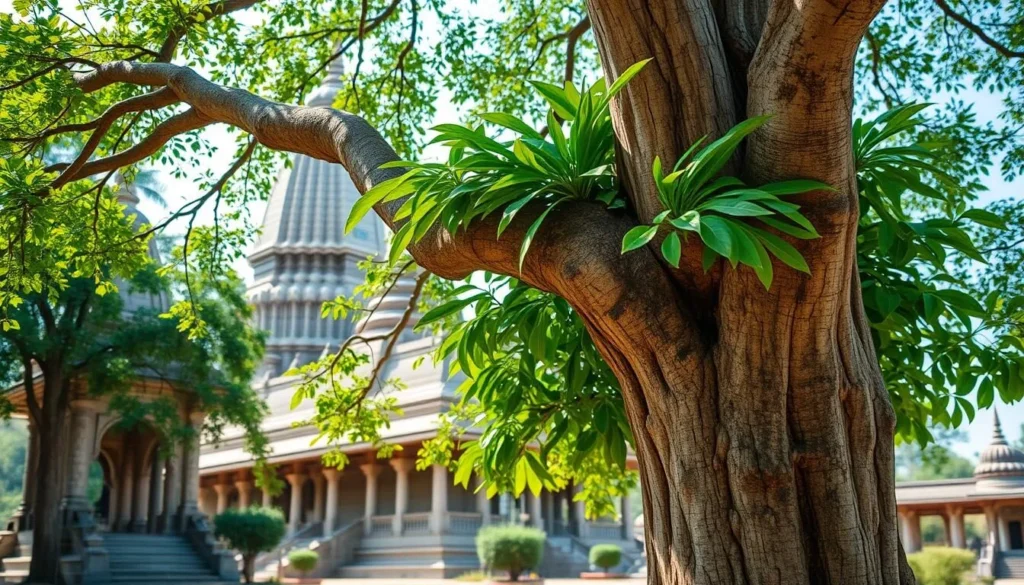 Generate an image of the sacred Bodhi Tree within the Mahabodhi Temple Complex.