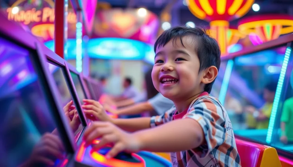 Get an image of a happy child playing games at Magic Planet Fahaheel.
