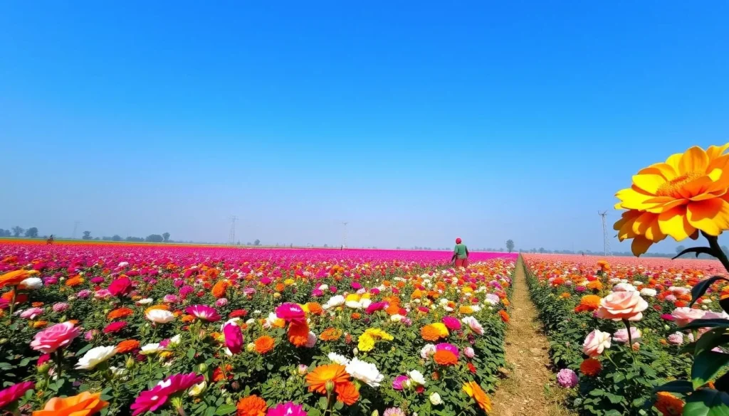 Godkhali flower garden in Jessore during winter season with colorful blooms