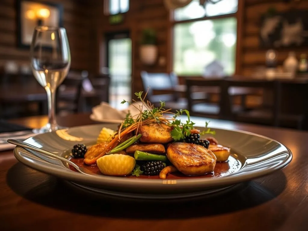 Gourmet meal at Soule Domain restaurant in Kings Beach, Lake Tahoe Gourmet meal at Soule Domain restaurant in Kings Beach, Lake Tahoe