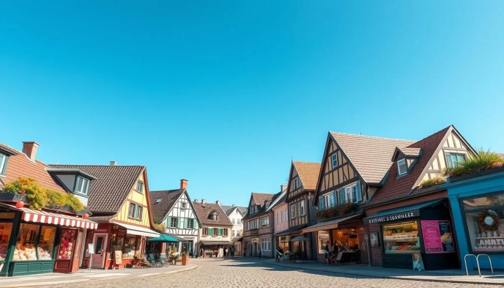 Gränna town with cobblestone streets and candy shops
