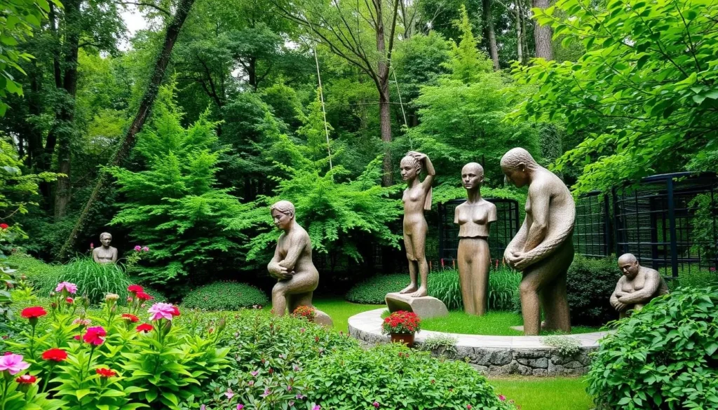 Grutas Park, a Soviet Sculpture Museum, surrounded by lush greenery