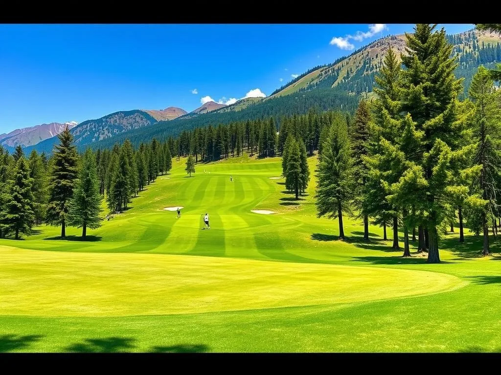 Gulmarg Golf Course with lush green fairways surrounded by pine forests and mountains