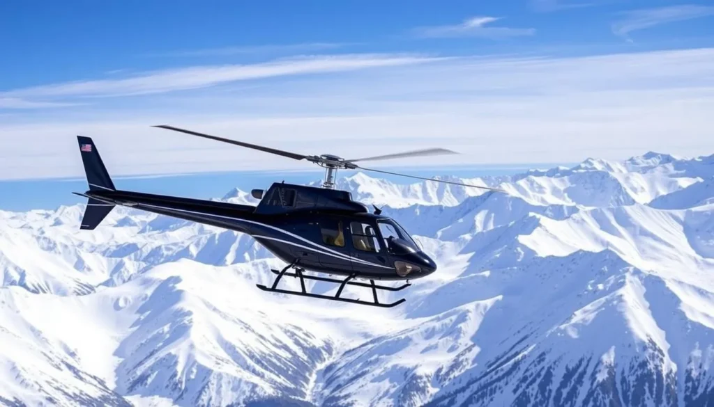 Helicopter taking off from Valle Nevado for heli-skiing