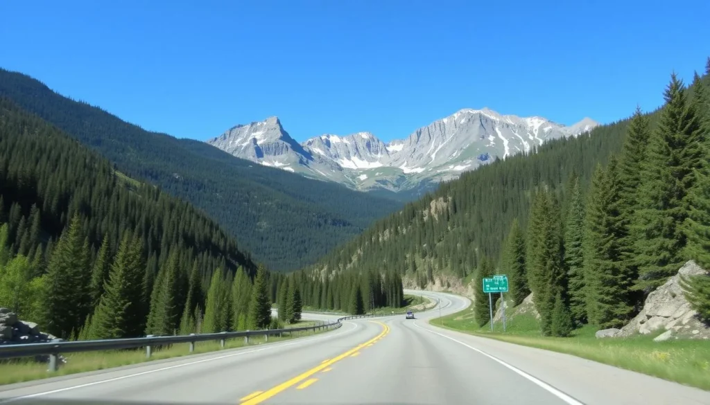Highway 160 winding through Wolf Creek Pass in summer with mountain views Highway 160 winding through Wolf Creek Pass in summer with mountain views