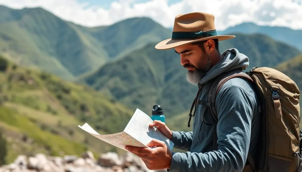 Hiker preparing for a trek in Chitlang with proper gear and map