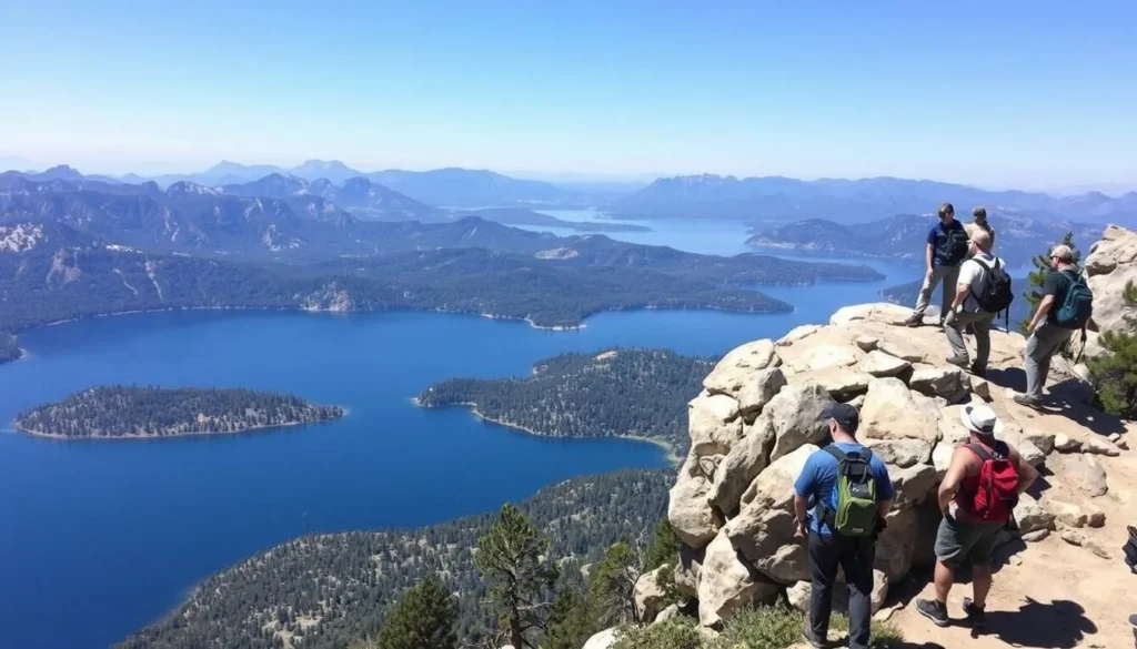 Hikers on Castle Rock Trail enjoying panoramic views of Big Bear Lake, a must-do Big Bear California things to do activity