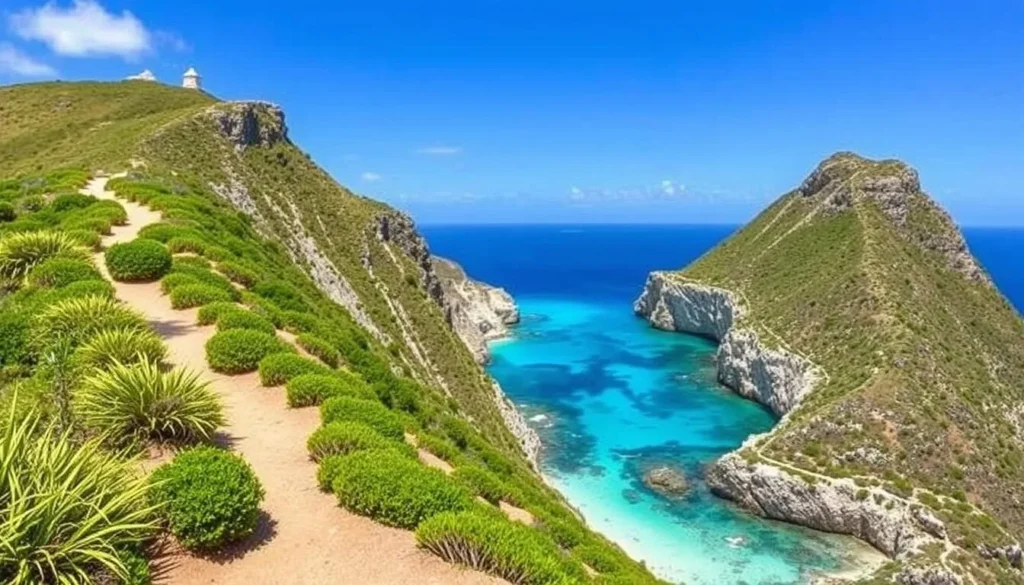 Hiking trail along the cliffs of Crocus Bay with panoramic ocean views