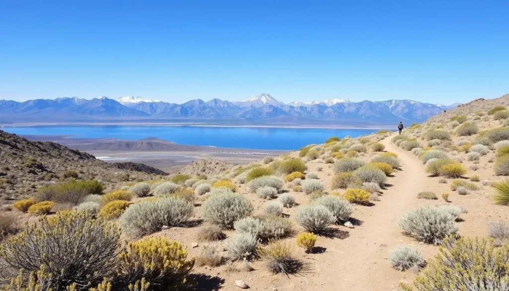Hiking trail near Mono Lake with mountain views Hiking trail near Mono Lake with mountain views