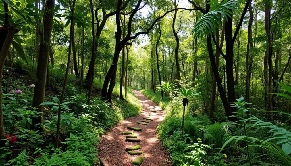 Hiking trail through the dense forest of Baroiyadhala National Park