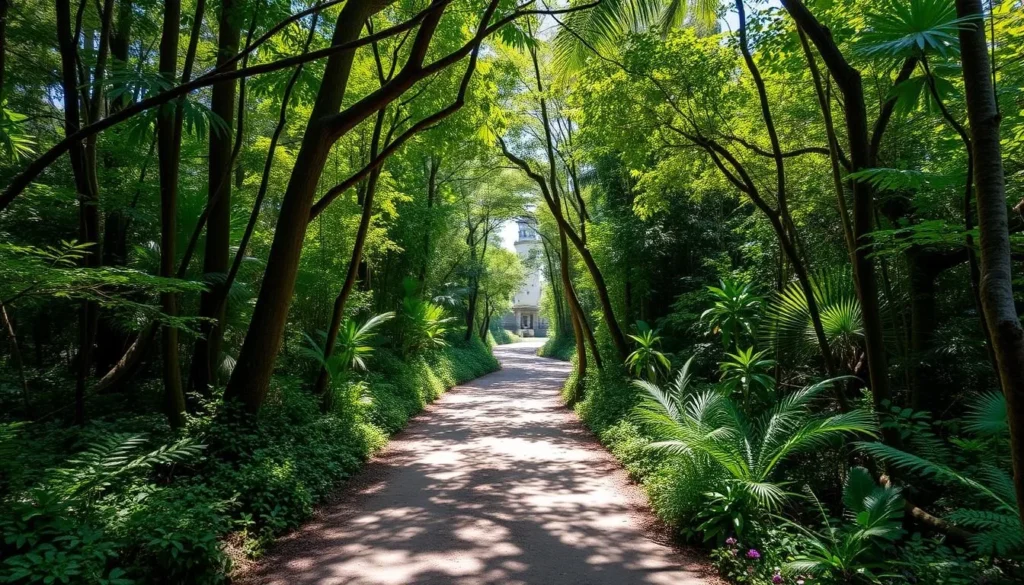 Hiking trail through the lush forest of Sumilon Island leading to the historic lighthouse Hiking trail through the lush forest of Sumilon Island leading to the historic lighthouse