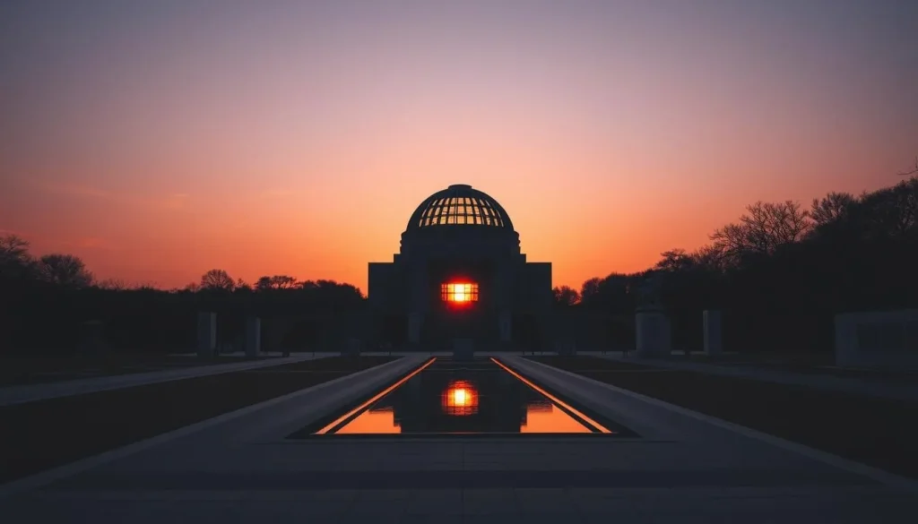 Hiroshima Peace Memorial Park with the Atomic Bomb Dome at sunset Hiroshima Peace Memorial Park with the Atomic Bomb Dome at sunset