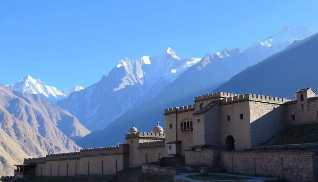 Historic Chitral Fort with mountain backdrop and traditional architecture