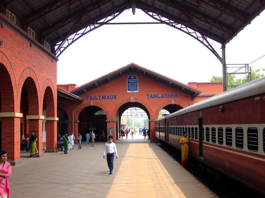 Historic Jamalpur Railway Station with colonial architecture and local passengers