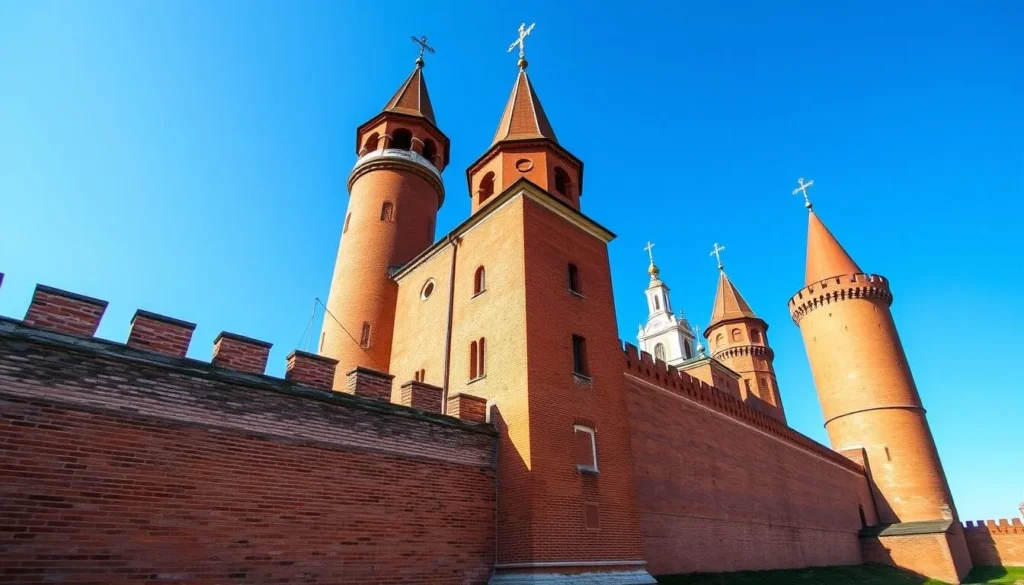 Historic Kolomna Kremlin walls and towers with Orthodox church visible inside