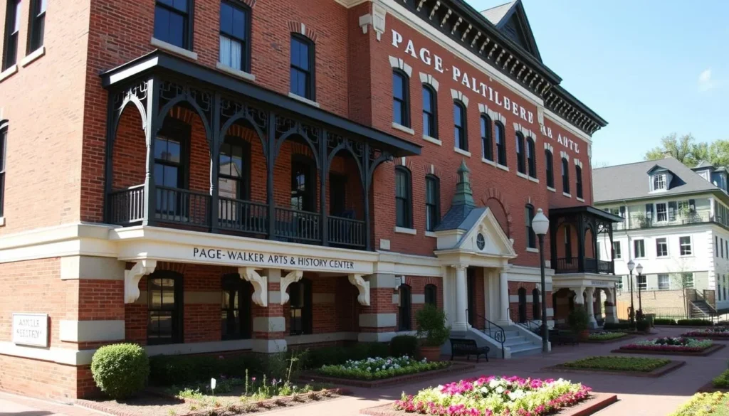 Historic Page-Walker Arts & History Center building with its distinctive architecture and surrounding gardens