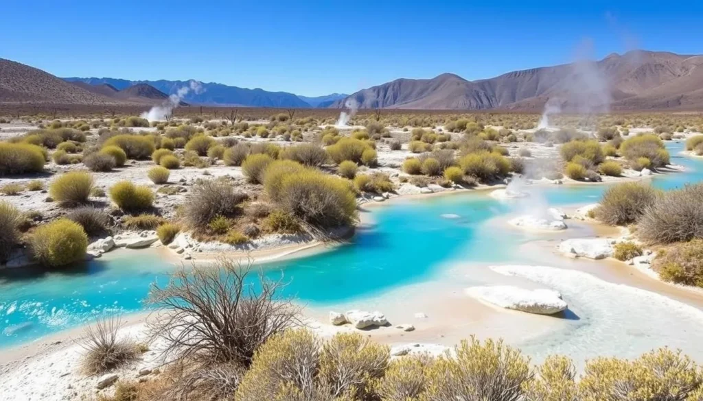 Hot Creek Geological Site with steaming thermal waters Hot Creek Geological Site with steaming thermal waters