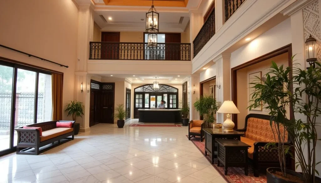 Hotel accommodation in Hyderabad Pakistan showing traditional architecture