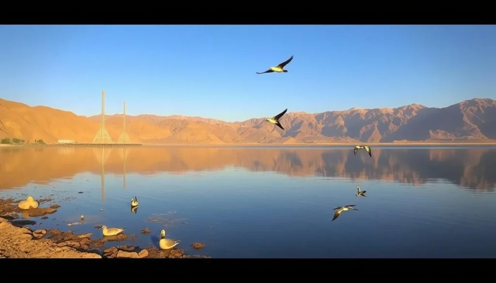 Hub Dam reservoir with mountains in the background at Kirthar National Park, Pakistan