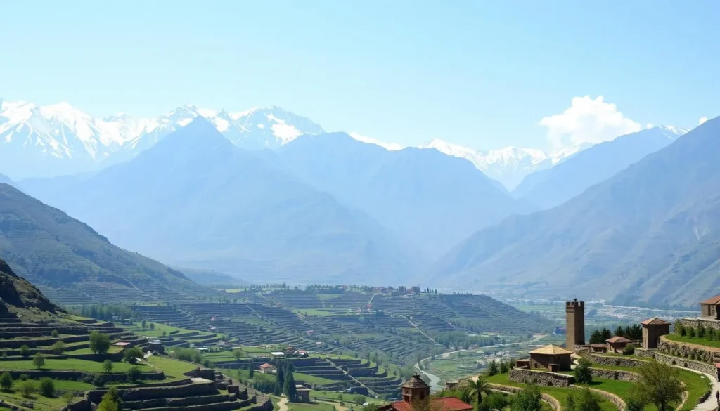 Hunza Valley with traditional villages and terraced fields beneath snow-capped peaks