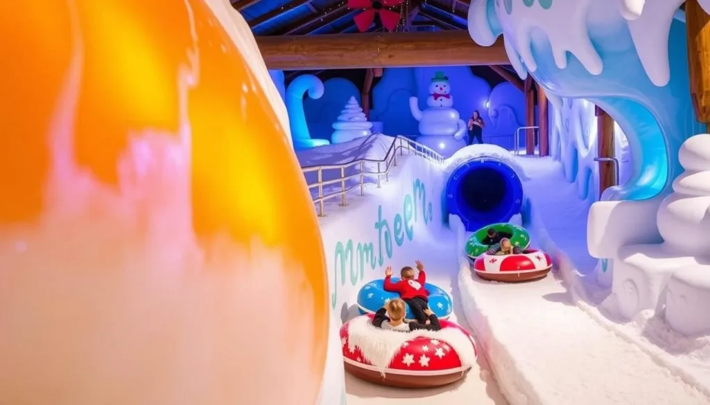 Ice slides and snow tube slides at Snowman World in Santa Claus Village