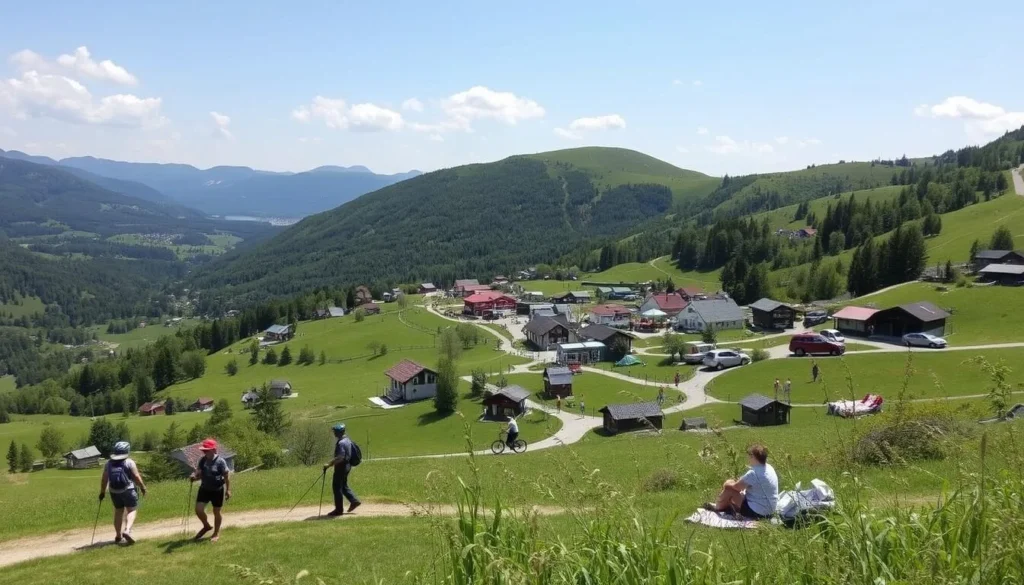 Image of Åre village in summer with people enjoying outdoor activities