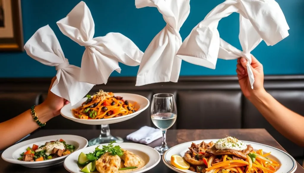 Image of Balos Estiatorio's Greek-inspired dishes and lively napkin toss