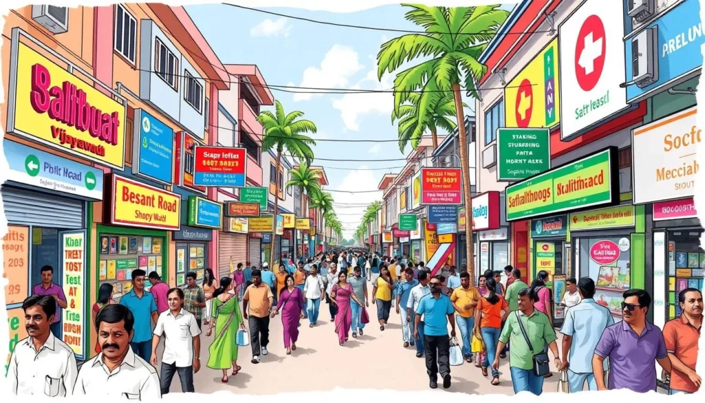 Image of Besant Road shopping street in Vijayawada