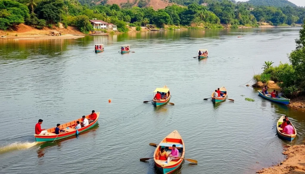 Image of Bharathapuzha River with boats or people enjoying activities on the river