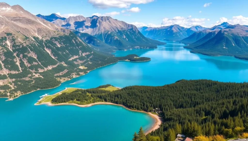 Image of Blåisvatnet Lake with turquoise water surrounded by mountains