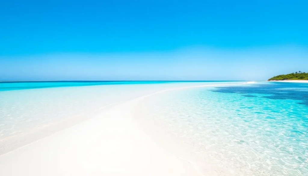 Image of Blanquilla Island's main beach with crystal-clear waters and powdery sand